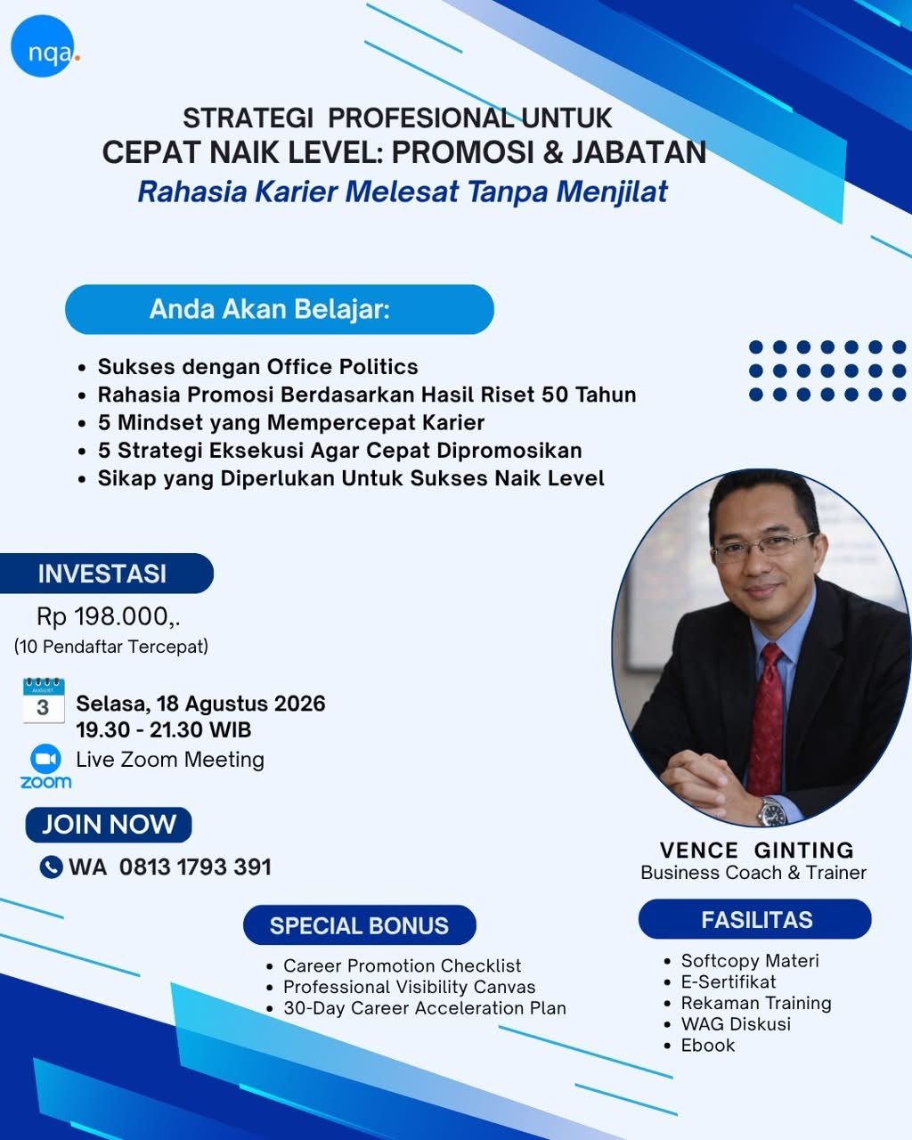 NQA Training Online – STRATEGI PROFESIONAL UNTUK CEPAT NAIK LEVEL: PROMOSI & JABATAN (Rahasia Karier Melesat Tanpa Menjilat)